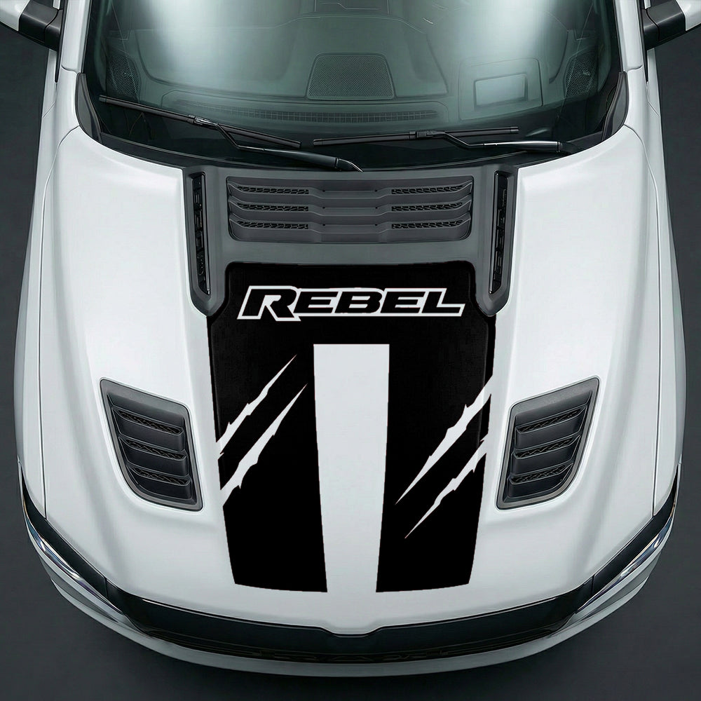Hood Panel Decal/Sticker - Dodge RAM Rebel Claw Scratch U-Shape Stripe Graphic Kit - For Dodge Ram 2019-2025 - Premium Vinyl