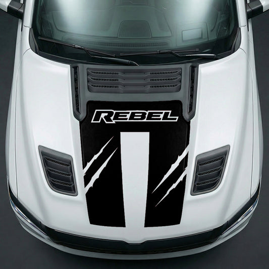 Hood Panel Decal/Sticker - Dodge RAM Rebel Claw Scratch U-Shape Stripe Graphic Kit - For Dodge Ram 2019-2025 - Premium Vinyl