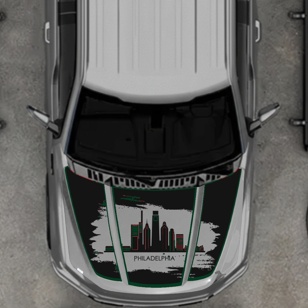 Hood Panel Decal/Sticker - Philadelphia - Cut - Border Graphic Kit - For Ford F-150 2020-2026 - Premium Vinyl