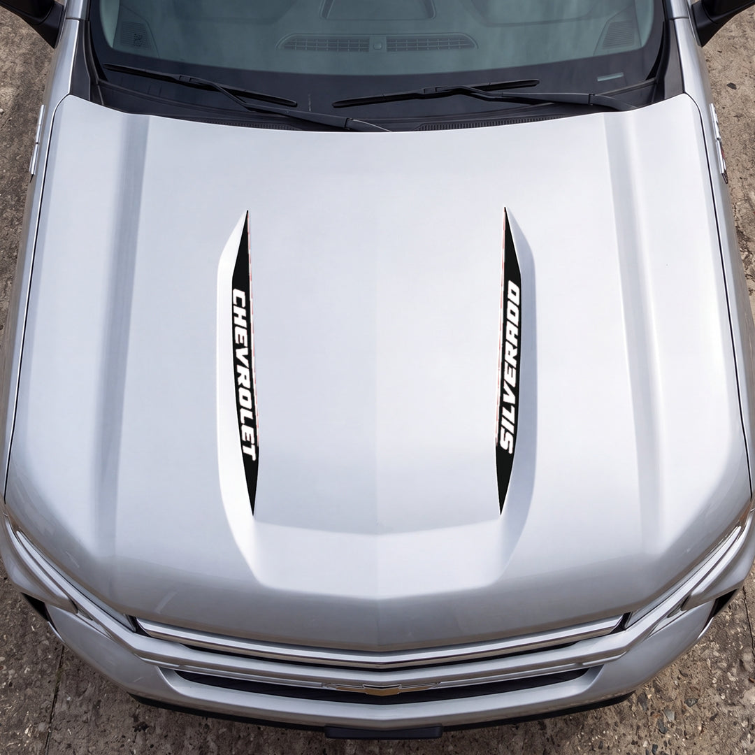 Hood Panel Decal/Sticker - Double Sided Stripes Style 3 Graphic Decal Graphic Kit - For Chevrolet Silverado 2019-2024 - Premium Vinyl