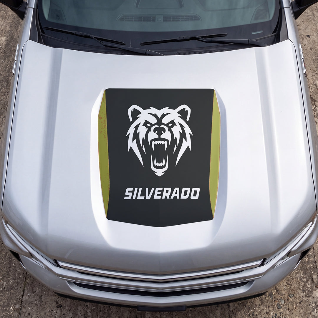 Hood Panel Decal/Sticker - Aggressive Bear Face Graphic Decal Graphic Kit - For Chevrolet Silverado 2019-2024 - Premium Vinyl