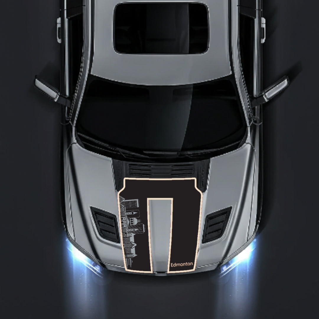 Hood Panel Decal/Sticker - Edmonton Skyline - Cut - Border Graphic Kit - For Dodge RAM 1500 2019-2025 - Premium Vinyl