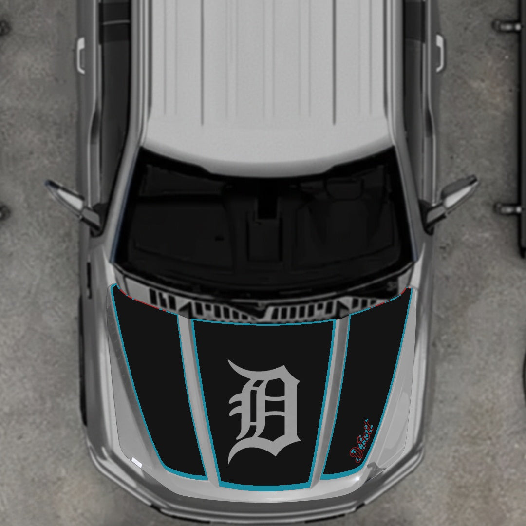 Hood Panel Decal/Sticker - Detroit Intial - Cut - Border Graphic Kit - For Ford F-150 2020-2026 - Premium Vinyl