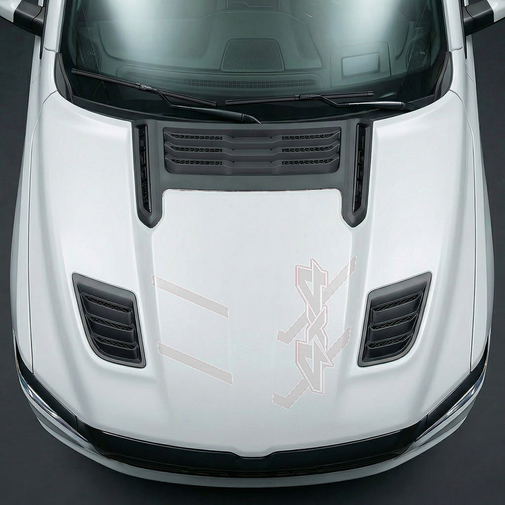 Hood Panel Decal/Sticker - Bold 4x4 Geometric Chevron - Cut Graphic Kit - For Dodge Ram 2019-2025 - Premium Vinyl