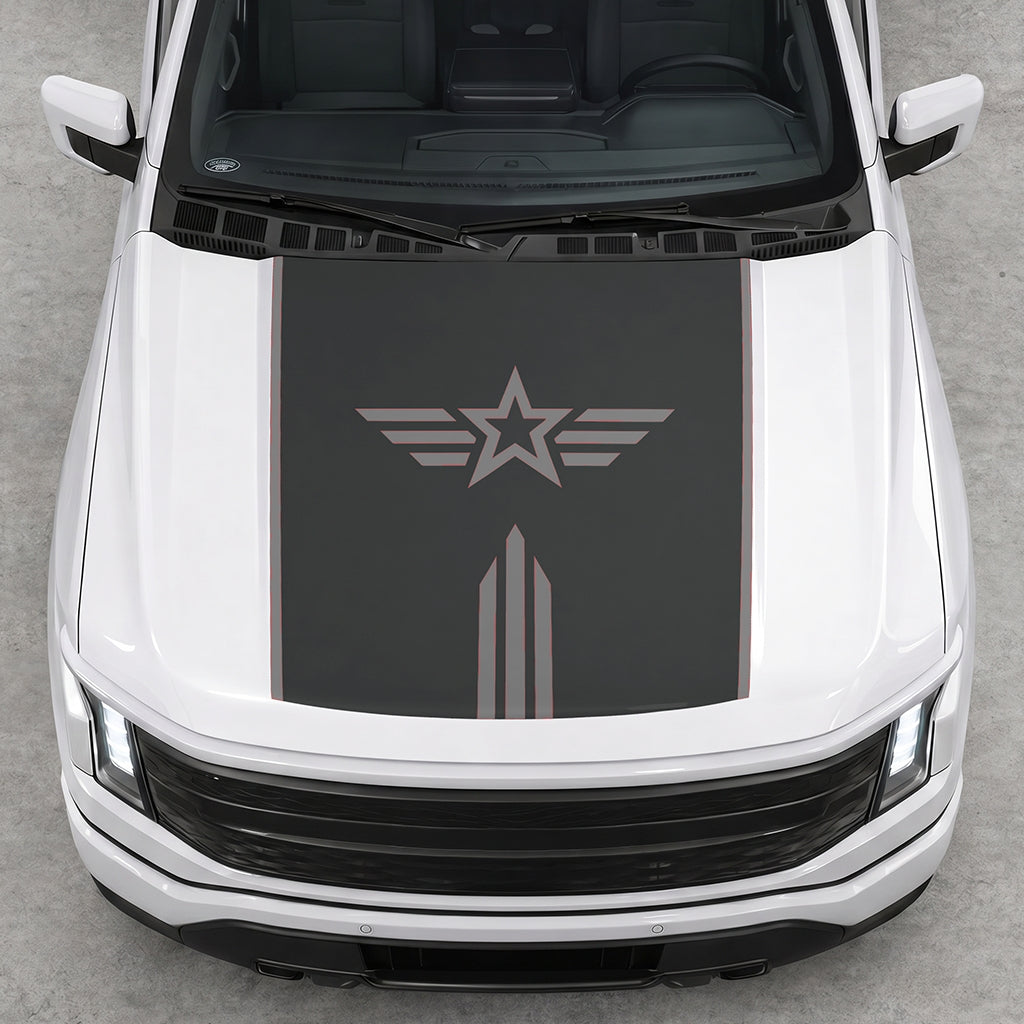 Hood Panel Decal/Sticker - Winged Star Graphic Decal Graphic Kit - For Ford F-150 2015-2020 - Premium Vinyl