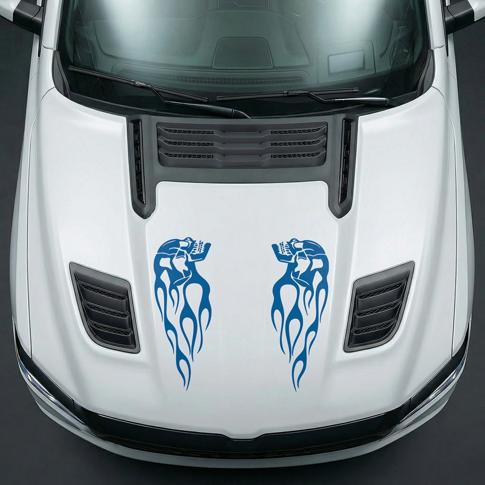 Hood Panel Decal/Sticker - Fiery Skulls Custom U-Shape - Cut Graphic Kit - For Dodge Ram 2019-2025 - Premium Vinyl