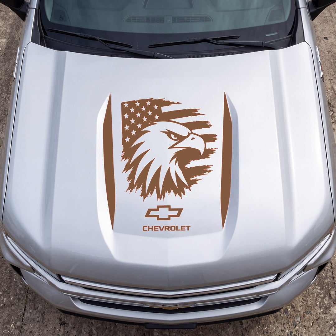 Hood Panel Decal/Sticker - Proud American Eagle Head Graphic Decal Graphic Kit - For Chevrolet Silverado 2019-2024 - Premium Vinyl