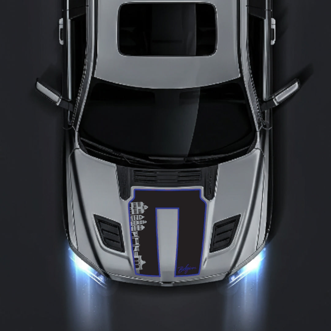 Hood Panel Decal/Sticker - Belgium Skyline - Cut - Border Graphic Kit - For Dodge RAM 1500 2019-2025 - Premium Vinyl