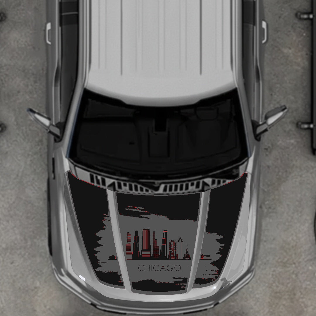 Hood Panel Decal/Sticker - Chicago - Border Graphic Kit - For Ford F-150 2020-2026 - Premium Vinyl
