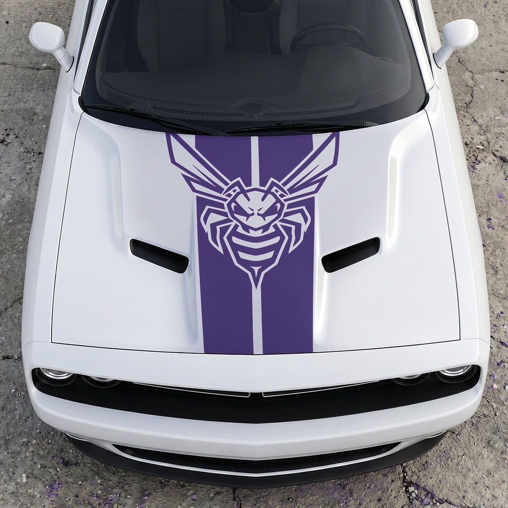 Hood Panel Decal/Sticker - Super Bee Hornet Tactical Stripe - Vertical Racing Center-Line Graphic Kit - For Dodge Challenger 2015-2024 - Premium Vinyl