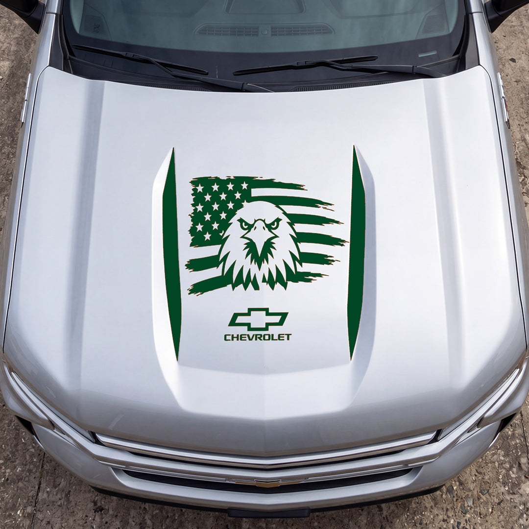 Hood Panel Decal/Sticker - American Facing Eagle Graphic Decal Graphic Kit - For Chevrolet Silverado 2019-2024 - Premium Vinyl