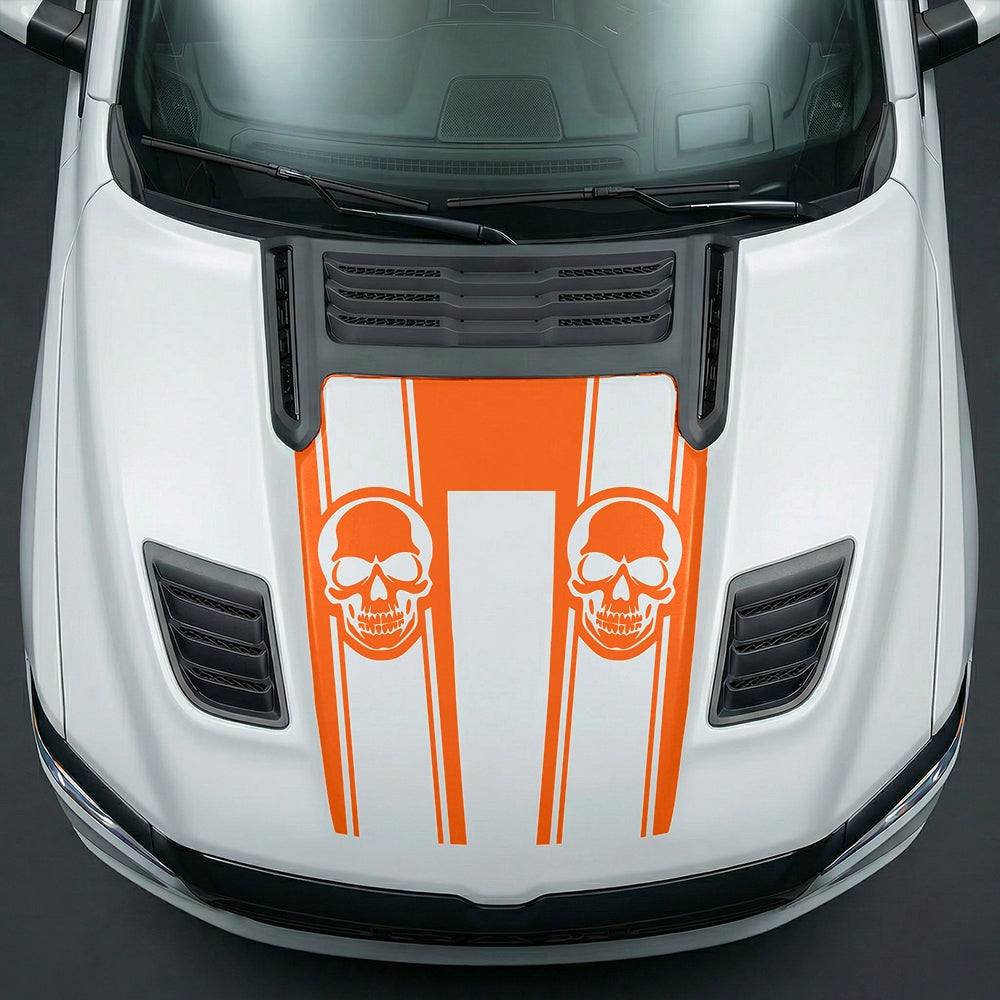 Hood Panel Decal/Sticker - Sinister Skull Racing Stripes U-Shape Graphic Kit - For Dodge Ram 2019-2025 - Premium Vinyl