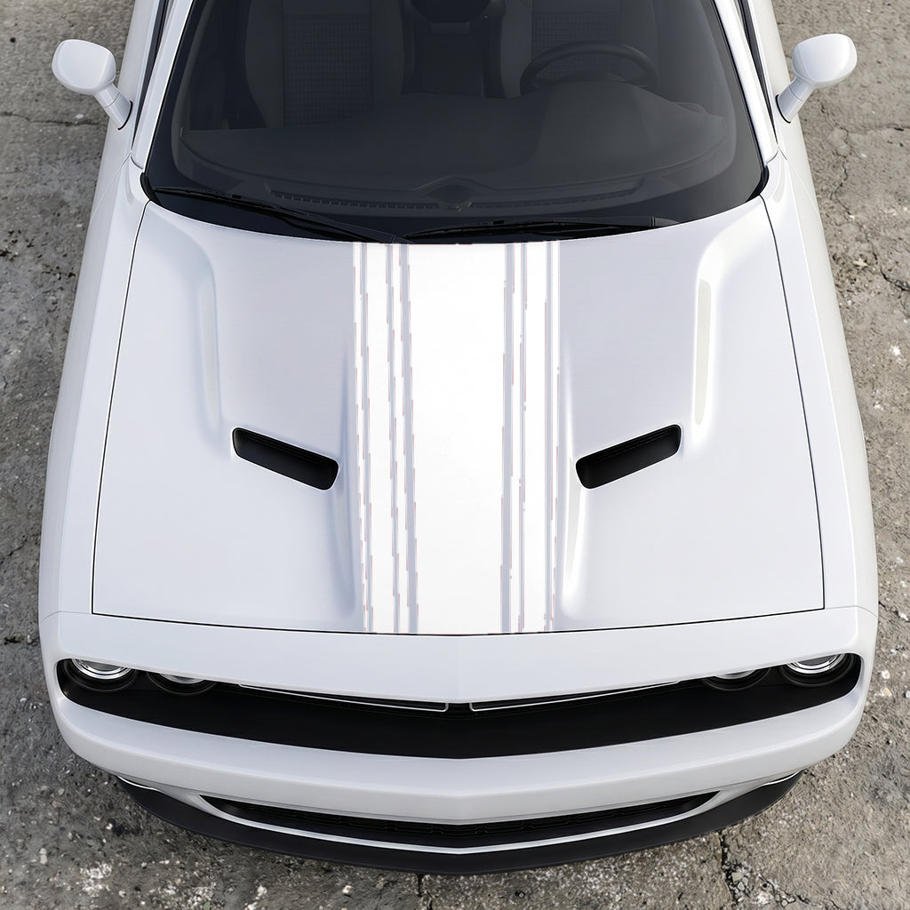 Hood Panel Decal/Sticker - Challenger Interceptor Center Stripe - Multi-Pin Racing Fade Vinyl Graphic Kit - For Dodge Challenger 2015-2024 - Premium Vinyl