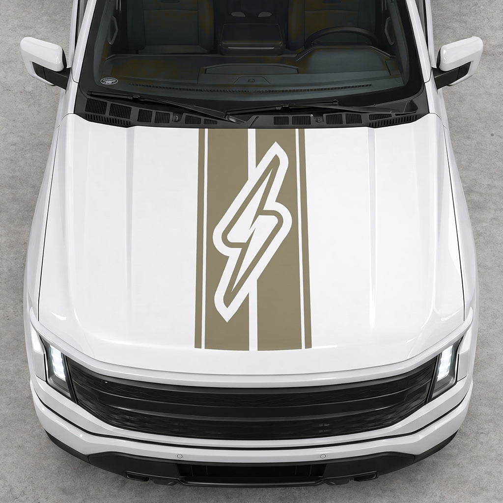 Hood Panel Decal/Sticker - Triple Stripes Electric Graphic Decal Graphic Kit - For FORD F-150 2015-2020 - Premium Vinyl