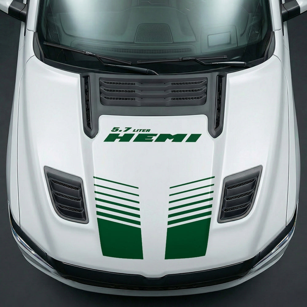 Hood Panel Decal/Sticker - Aggressive 5.7L HEMI Slotted Strobe - Cut Graphic Kit - For Dodge Ram 2019-2025 - Premium Vinyl