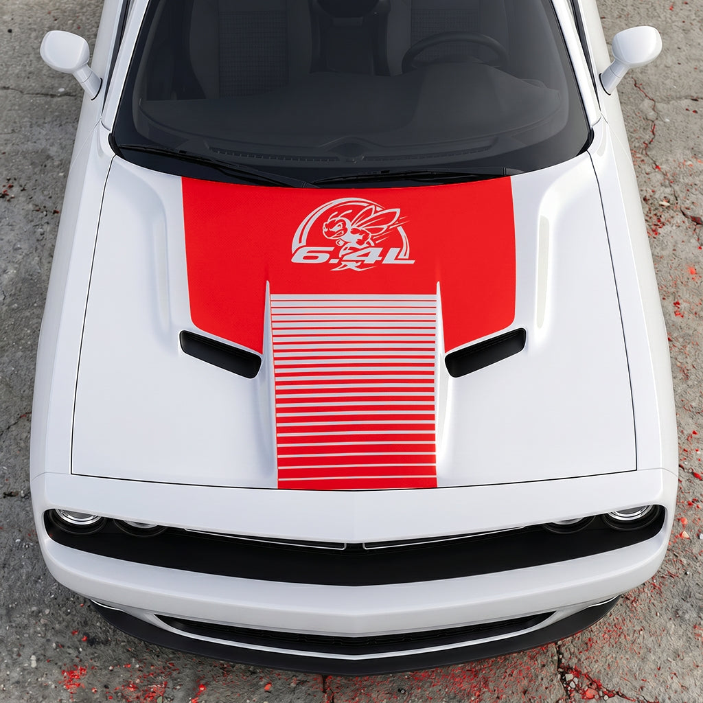 Hood Panel Decal/Sticker - Scat Pack 6.4L Bee Heritage Stripe - Custom Precision Cut Vinyl Overlay Graphic Kit - For Dodge Challenger 2015-2024 - Premium Vinyl