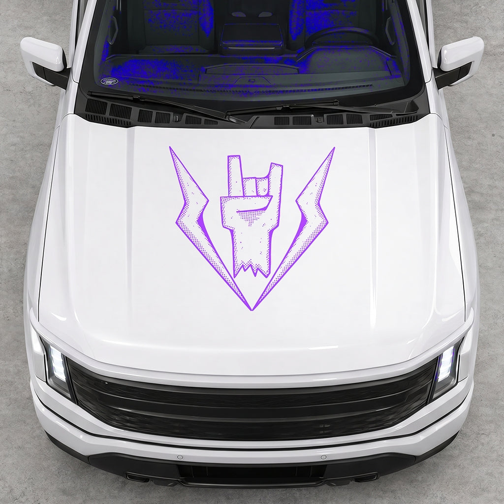 Hood Panel Decal/Sticker - Cut Lightning Rock Hand Graphic Decal Graphic Kit - For FORD F-150 2015-2020 - Premium Vinyl