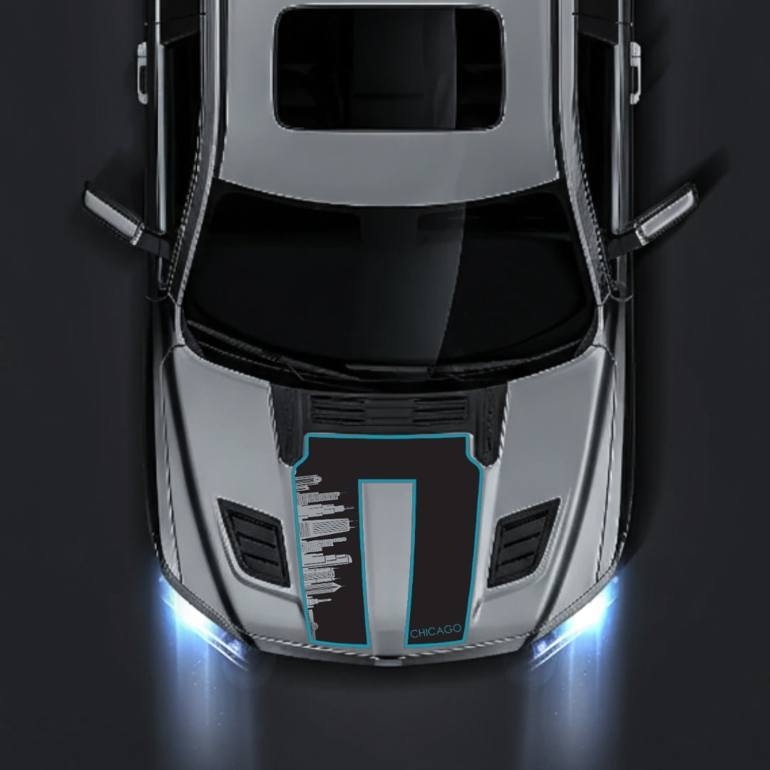 Hood Panel Decal/Sticker - Chicago Skyline - Cut - Border Graphic Kit - For Dodge RAM 1500 2019-2025 - Premium Vinyl