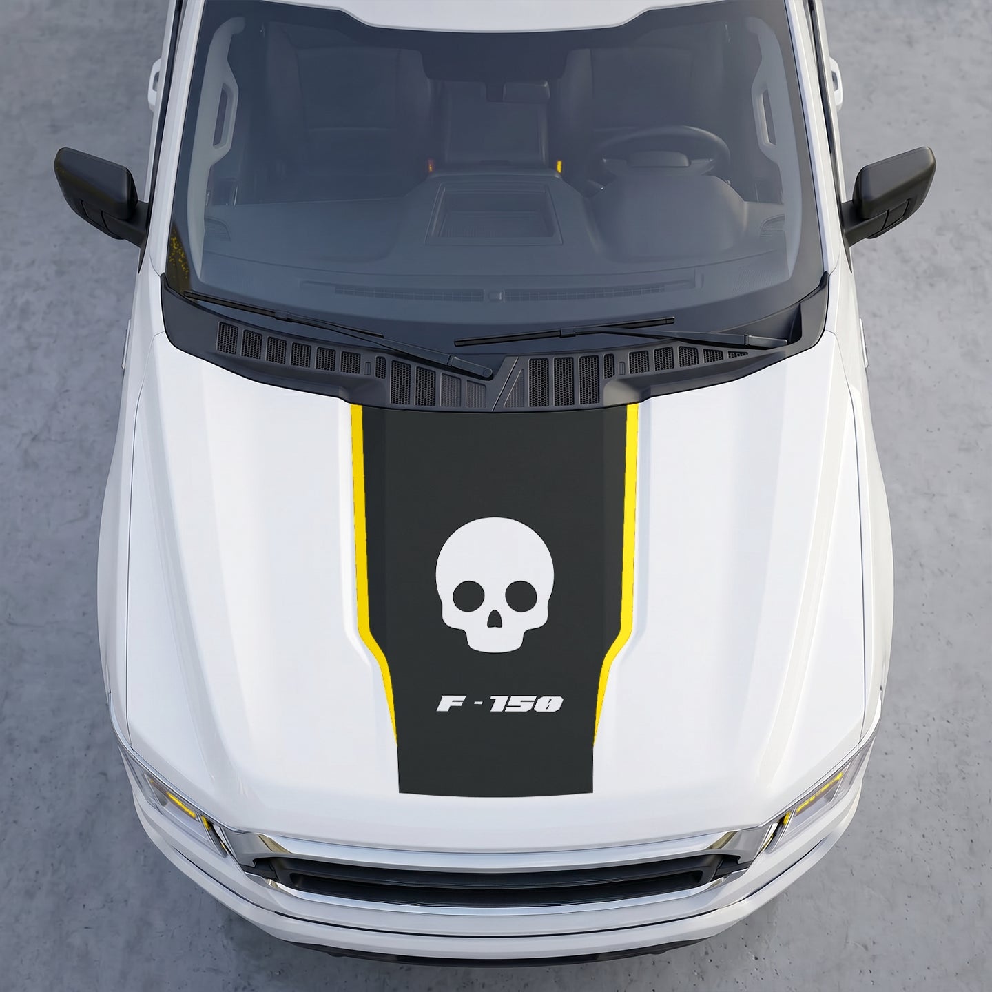 Hood Panel Decal/Sticker - Classic Skull Hood Decal Wrap – Matte Black Full Hood Accent with White Skull Graphic & Logo Graphic Kit - For Ford F-150 F150 2015-2020 - Premium Vinyl