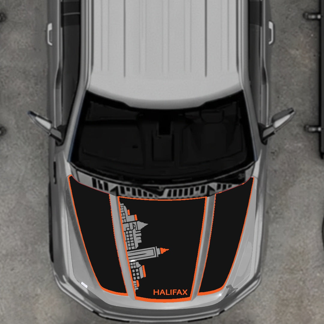 Hood Panel Decal/Sticker - Halifax Skyline - Cut - Border Graphic Kit - For Ford F-150 2020-2026 - Premium Vinyl