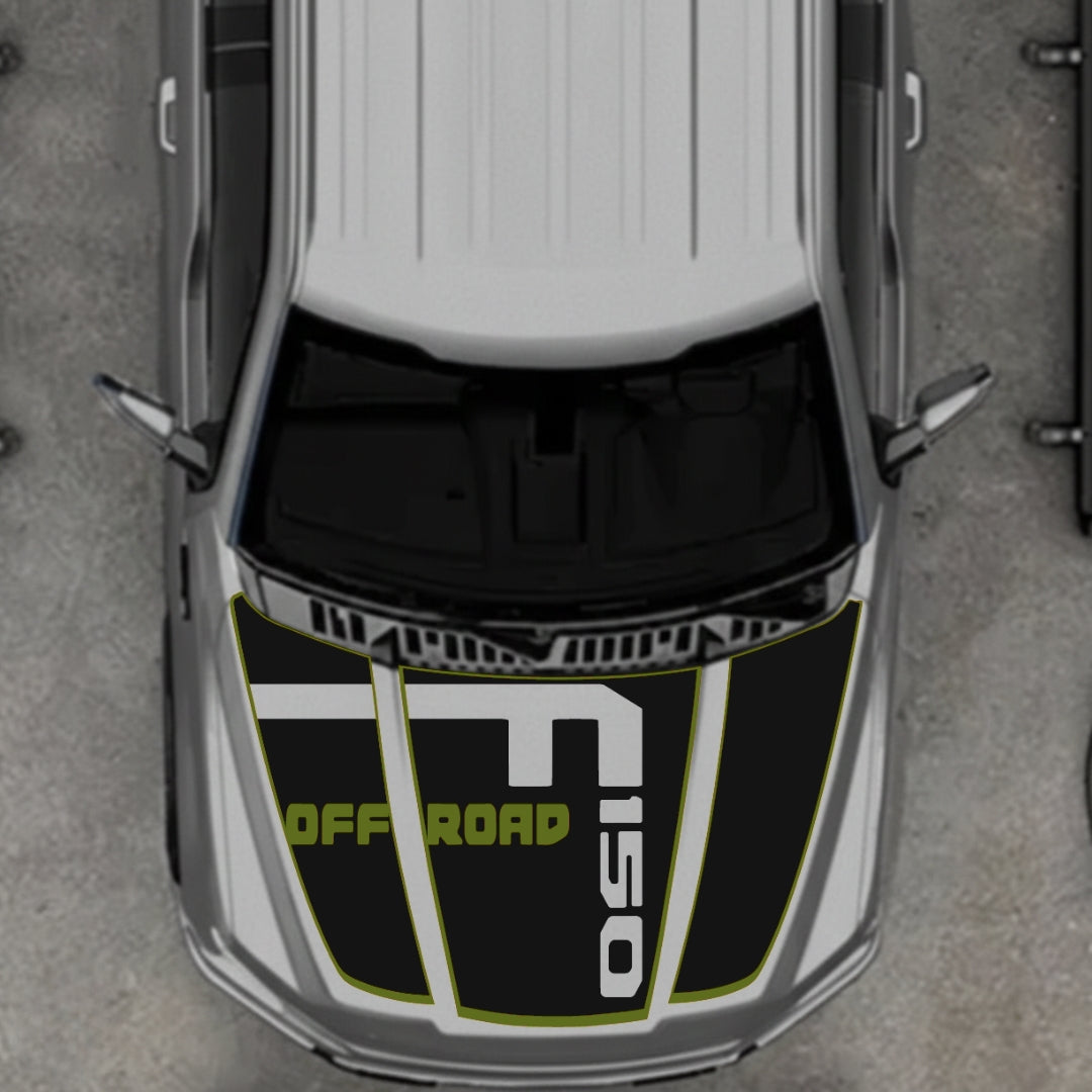 Hood Panel Decal/Sticker - Style 6 - Cut - Border Graphic Kit - For Ford F-150 2020-2026 - Premium Vinyl