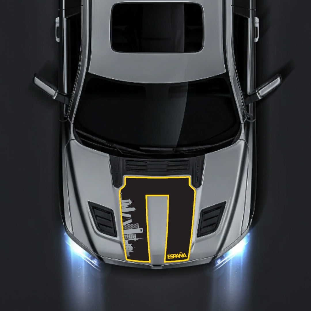 Hood Panel Decal/Sticker - Spain Skyline - Cut - Border Graphic Kit - For Dodge RAM 1500 2019-2025 - Premium Vinyl