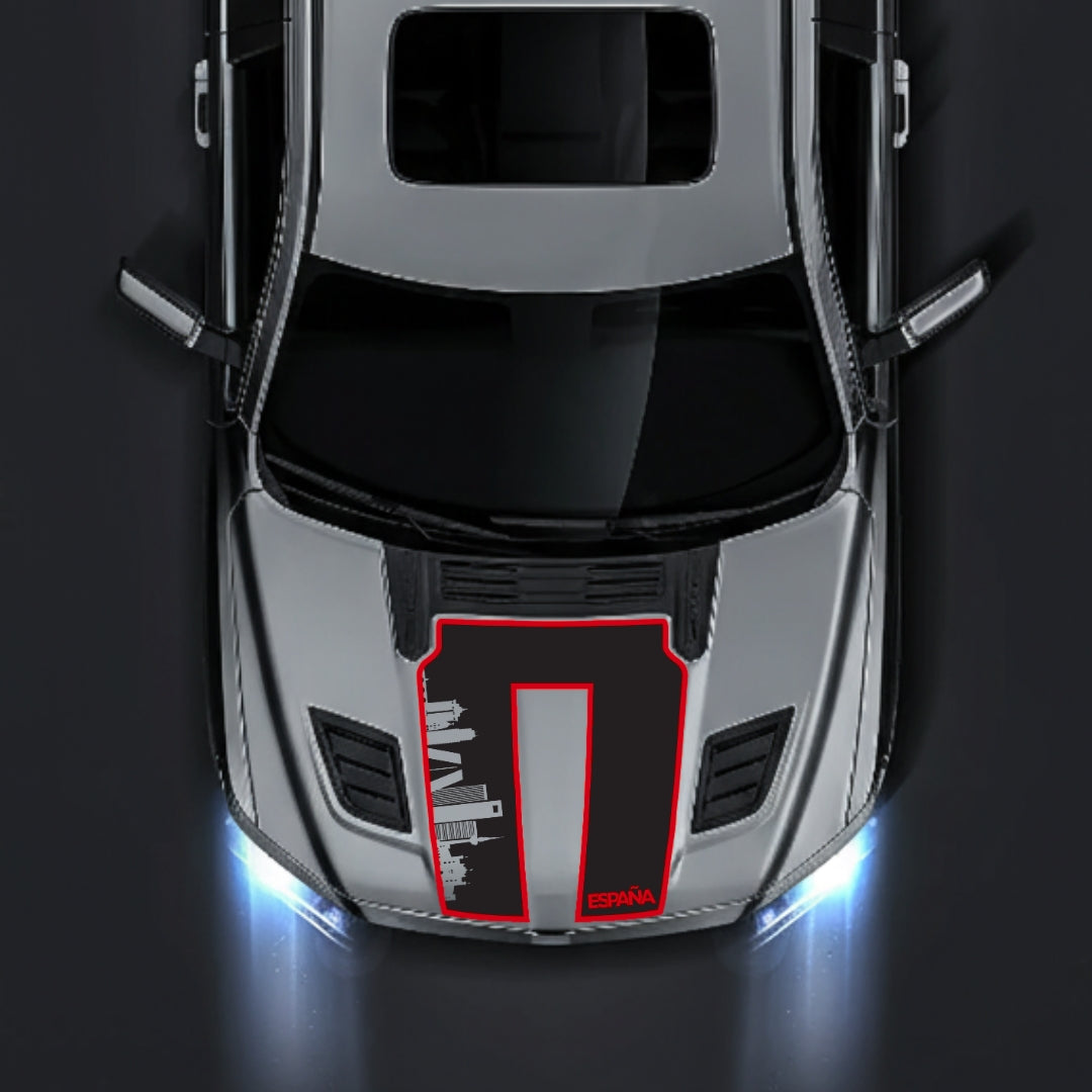 Performance Hood Panel Decal/Sticker - Spain Skyline - Cut - Border Graphic Kit - For Dodge RAM 1500 2019-2025 - Premium Vinyl