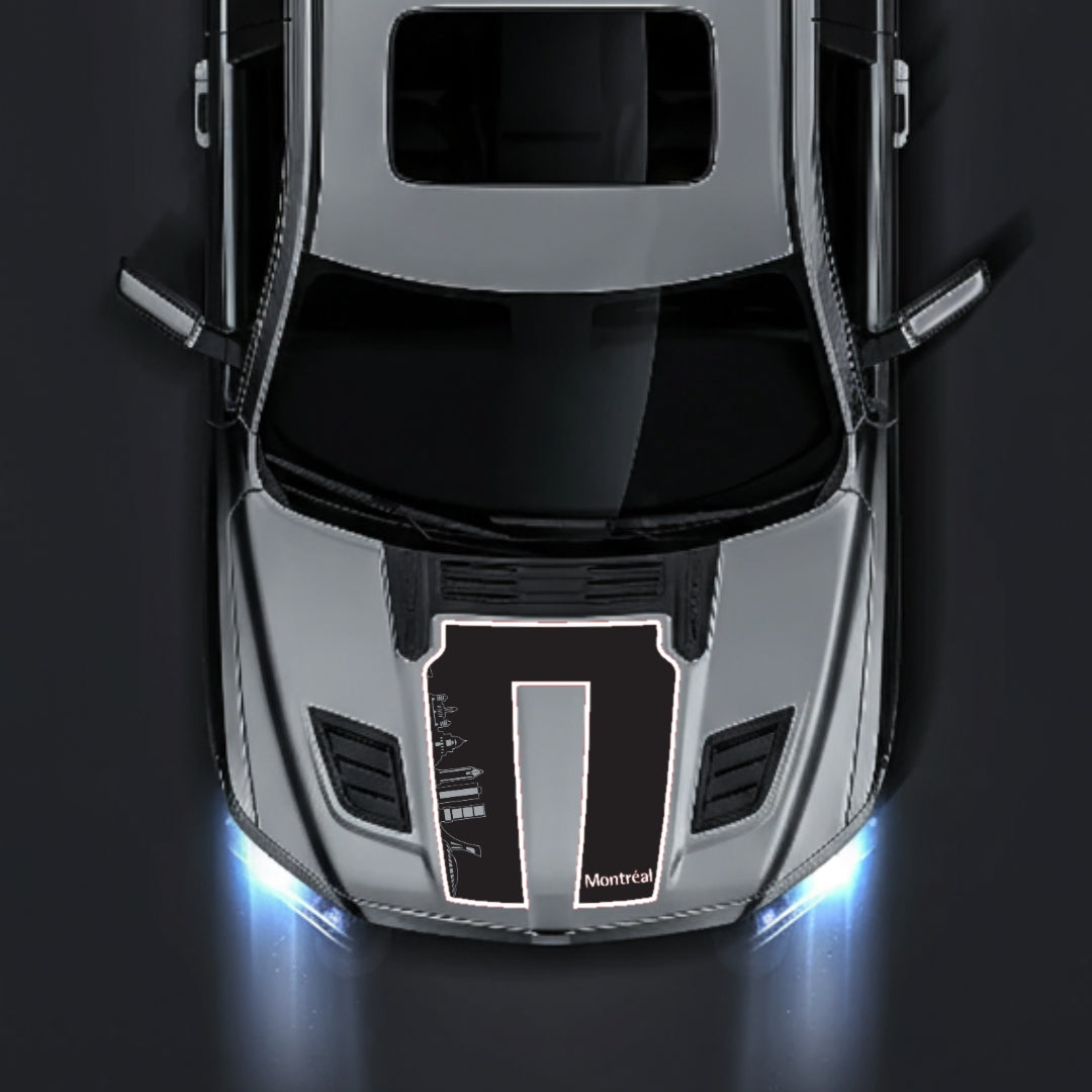 Hood Panel Decal/Sticker - Montreal Skyline - Cut - Border Graphic Kit - For Dodge RAM 1500 2019-2025 - Premium Vinyl