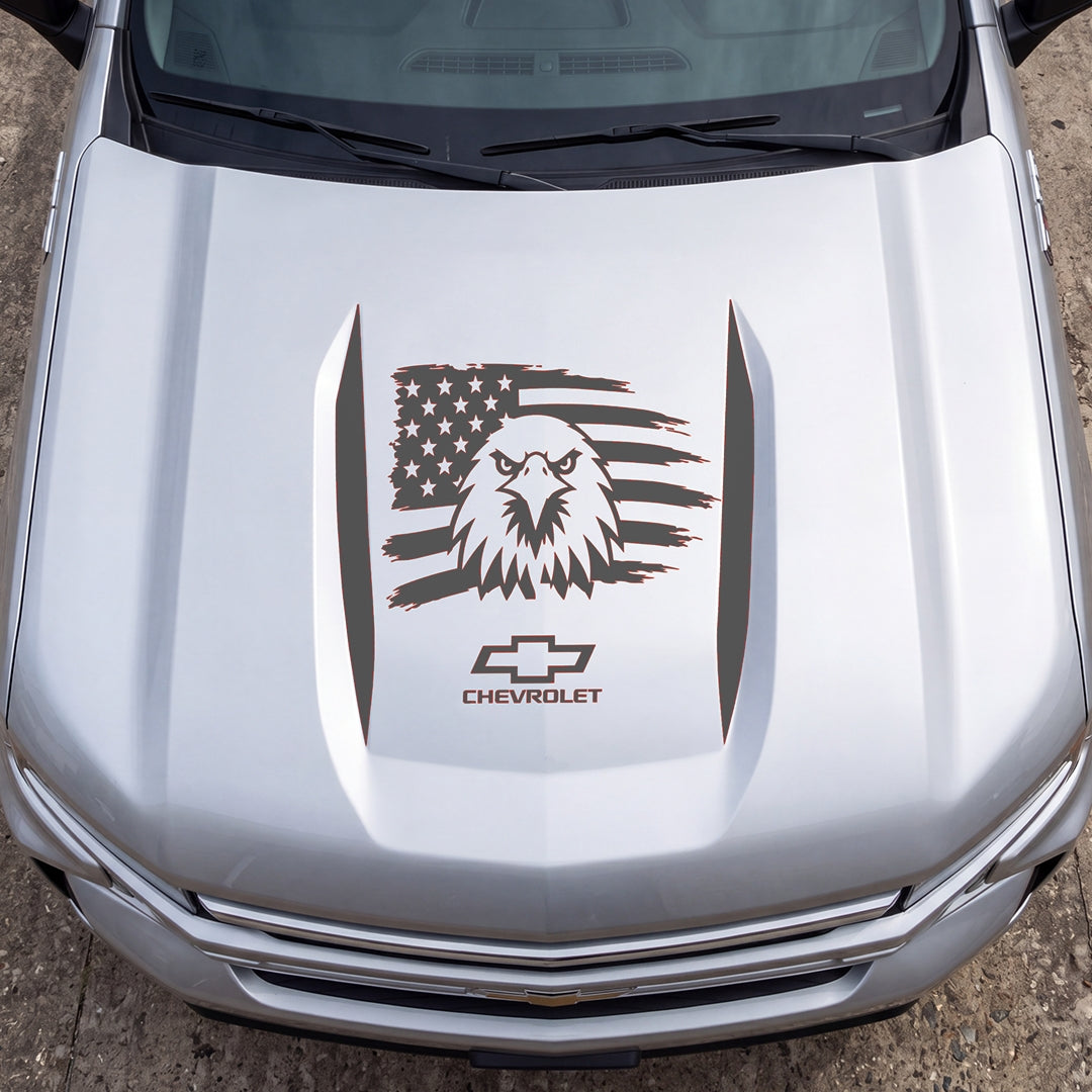 Hood Panel Decal/Sticker - American Facing Eagle Graphic Decal Graphic Kit - For Chevrolet Silverado 2019-2024 - Premium Vinyl