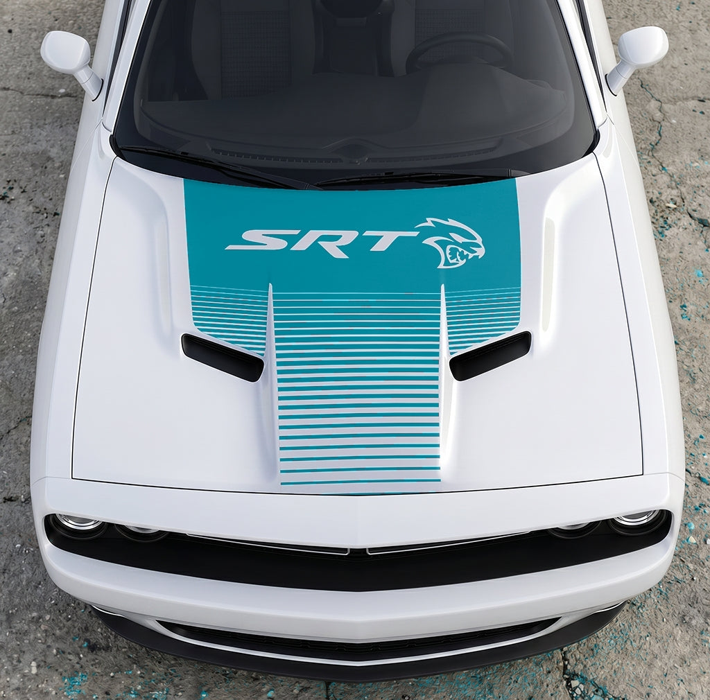 Hood Panel Decal/Sticker - Dodge Challenger SRT Hellcat Edition - Speed Fade Gradient Graphic Kit - For Dodge Challenger 2015-2024 - Premium Vinyl