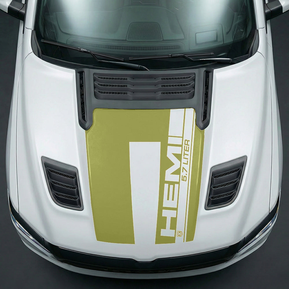 Hood Panel Decal/Sticker - Premium 5.7L HEMI Vertical Racing Stripe Graphic Kit - For Dodge Ram 2019-2025 - Premium Vinyl