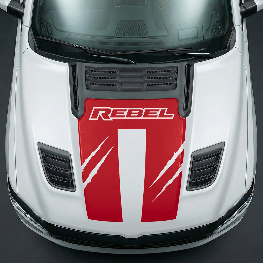 Hood Panel Decal/Sticker - Dodge RAM Rebel Claw Scratch U-Shape Stripe Graphic Kit - For Dodge Ram 2019-2025 - Premium Vinyl
