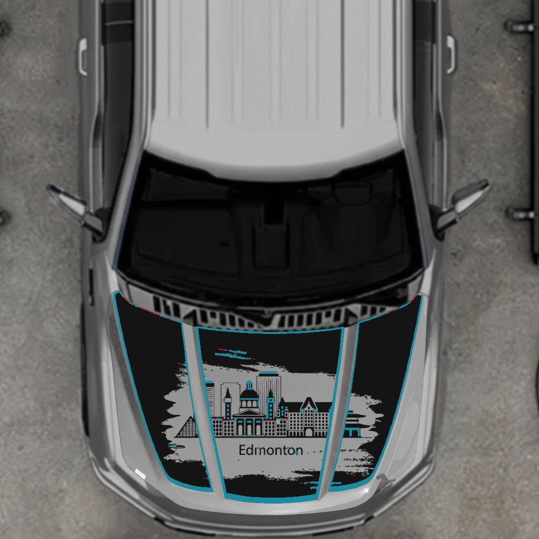 Hood Panel Decal/Sticker - Edmonton - Cut - Border Graphic Kit - For Ford F-150 2020-2026 - Premium Vinyl