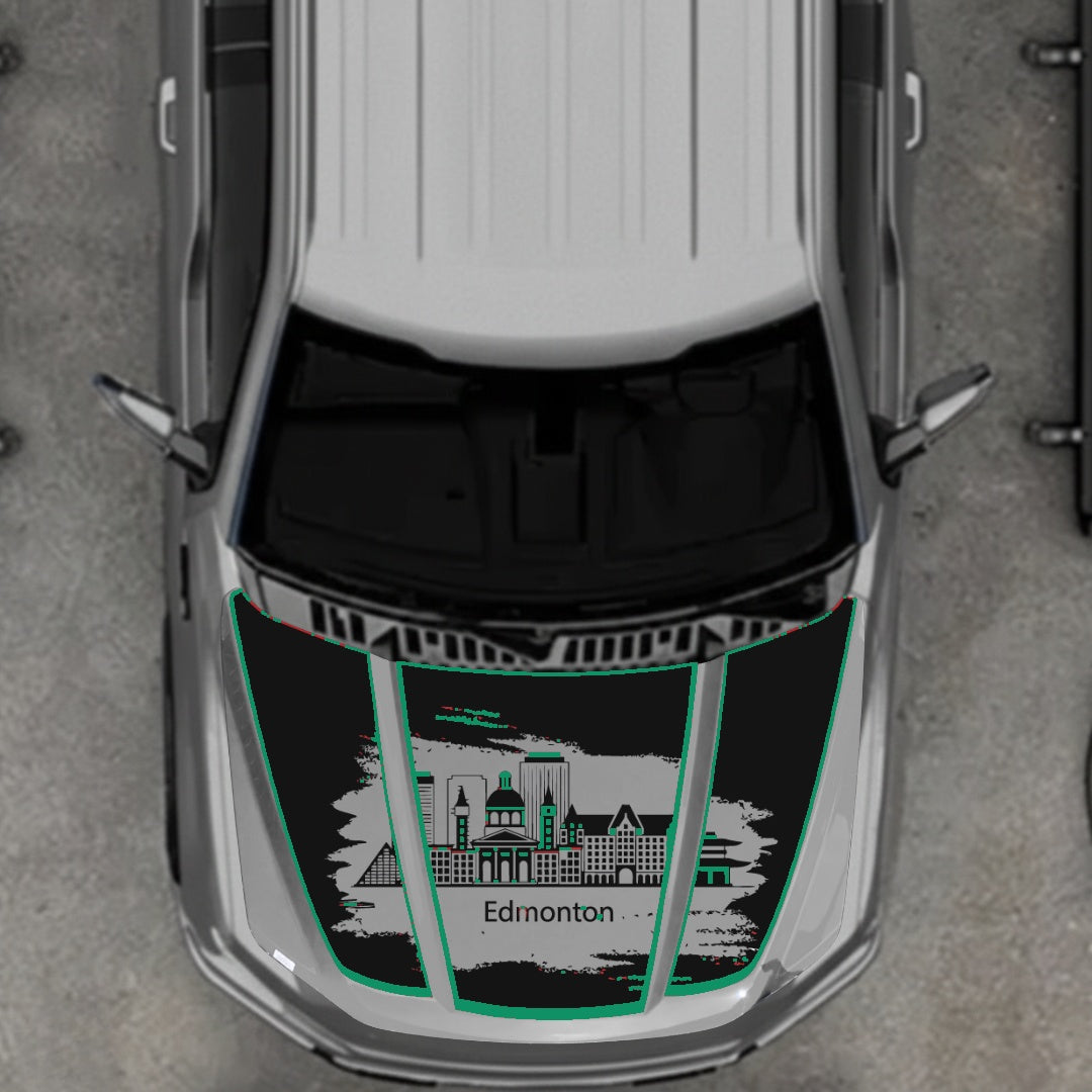 Hood Panel Decal/Sticker - Edmonton - Cut - Border Graphic Kit - For Ford F-150 2020-2026 - Premium Vinyl