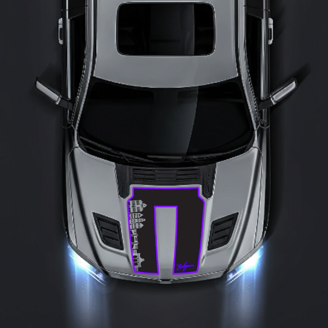 Performance Hood Panel Decal/Sticker - Belgium Skyline - Cut - Border Graphic Kit - For Dodge RAM 1500 2019-2025 - Premium Vinyl