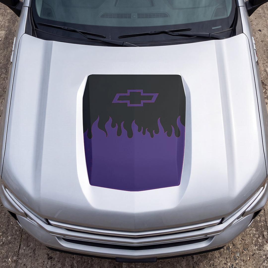 Hood Panel Decal/Sticker - Burning Flames Graphic Decal Graphic Kit - For Chevrolet Silverado 2019-2024 - Premium Vinyl