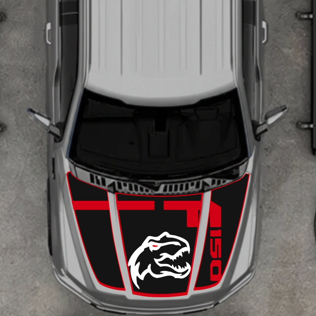 Hood Panel Decal/Sticker - Rex Style 3 - Border Graphic Kit - For Ford F-150 2020-2026 - Premium Vinyl