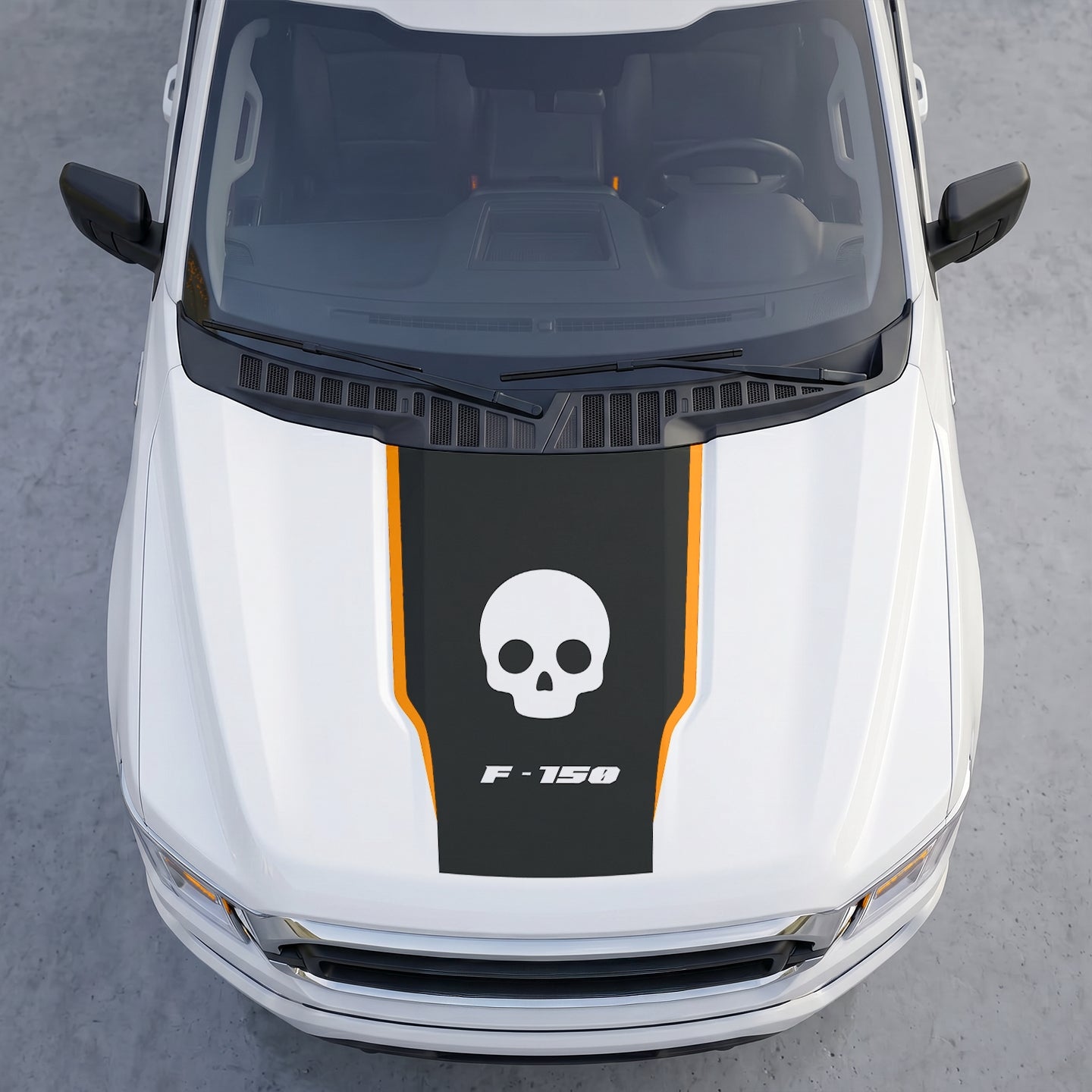 Hood Panel Decal/Sticker - Classic Skull Hood Decal Wrap – Matte Black Full Hood Accent with White Skull Graphic & Logo Graphic Kit - For Ford F-150 F150 2015-2020 - Premium Vinyl