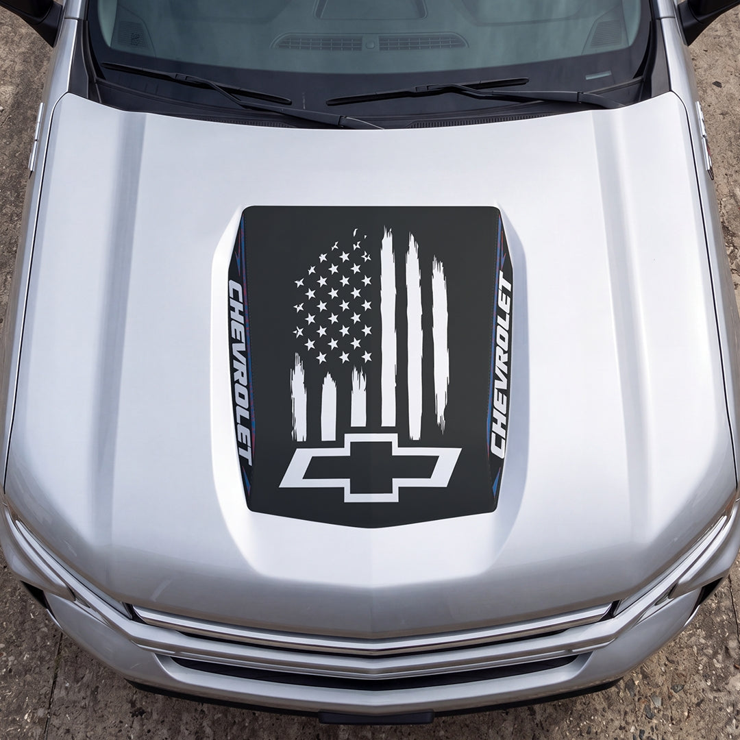 Hood Panel Decal/Sticker - American Flag Graphic Decal Graphic Kit - For Chevrolet Silverado 2019-2024 - Premium Vinyl