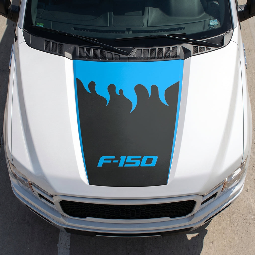 Hood Panel Decal/Sticker - Burning Flames Graphic Decal Graphic Kit - For Ford F-150 2015-2020 - Premium Vinyl