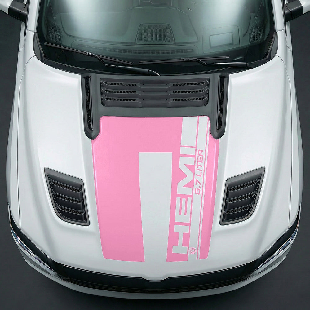 Hood Panel Decal/Sticker - Premium 5.7L HEMI Vertical Racing Stripe Graphic Kit - For Dodge Ram 2019-2025 - Premium Vinyl