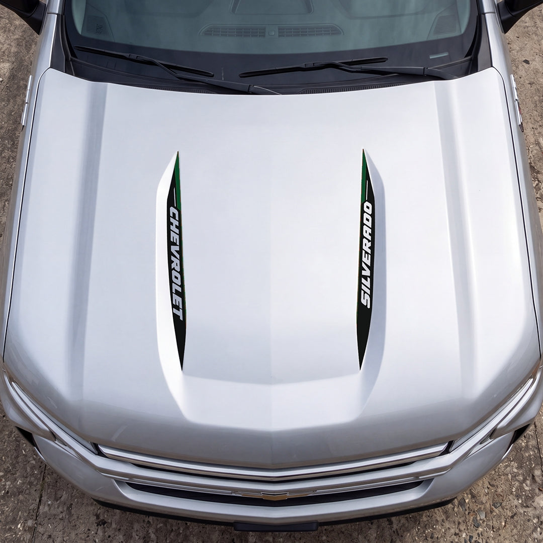 Hood Panel Decal/Sticker - Double Sided Stripes Style 1 Graphic Decal Graphic Kit - For Chevrolet Silverado 2019-2024 - Premium Vinyl