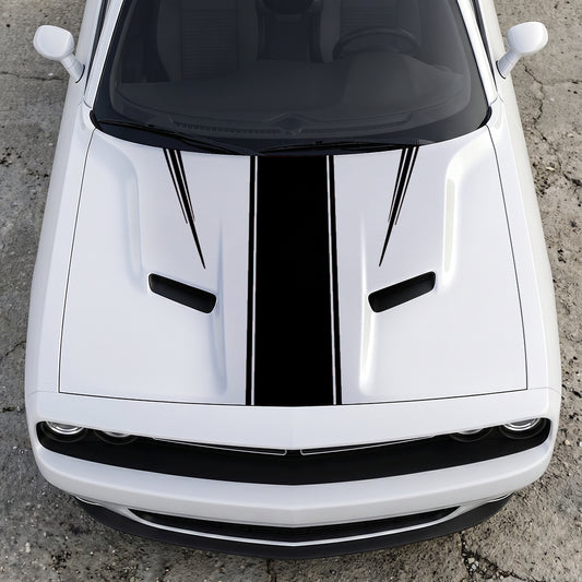 Hood Panel Decal/Sticker - Sport Rally Triple-Threat Stripe - Center-Line and Fender-Flair Accent Graphic Kit - For Dodge Challenger 2015-2024 - Premium Vinyl