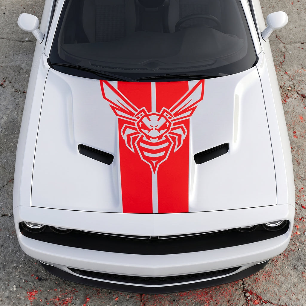 Hood Panel Decal/Sticker - Super Bee Hornet Tactical Stripe - Vertical Racing Center-Line Graphic Kit - For Dodge Challenger 2015-2024 - Premium Vinyl