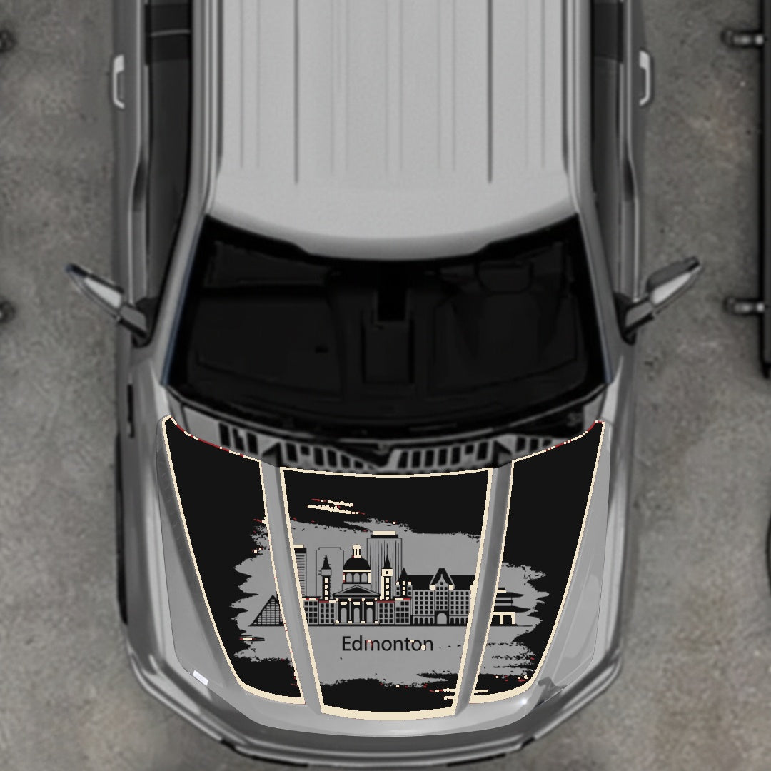 Hood Panel Decal/Sticker - Edmonton - Cut - Border Graphic Kit - For Ford F-150 2020-2026 - Premium Vinyl