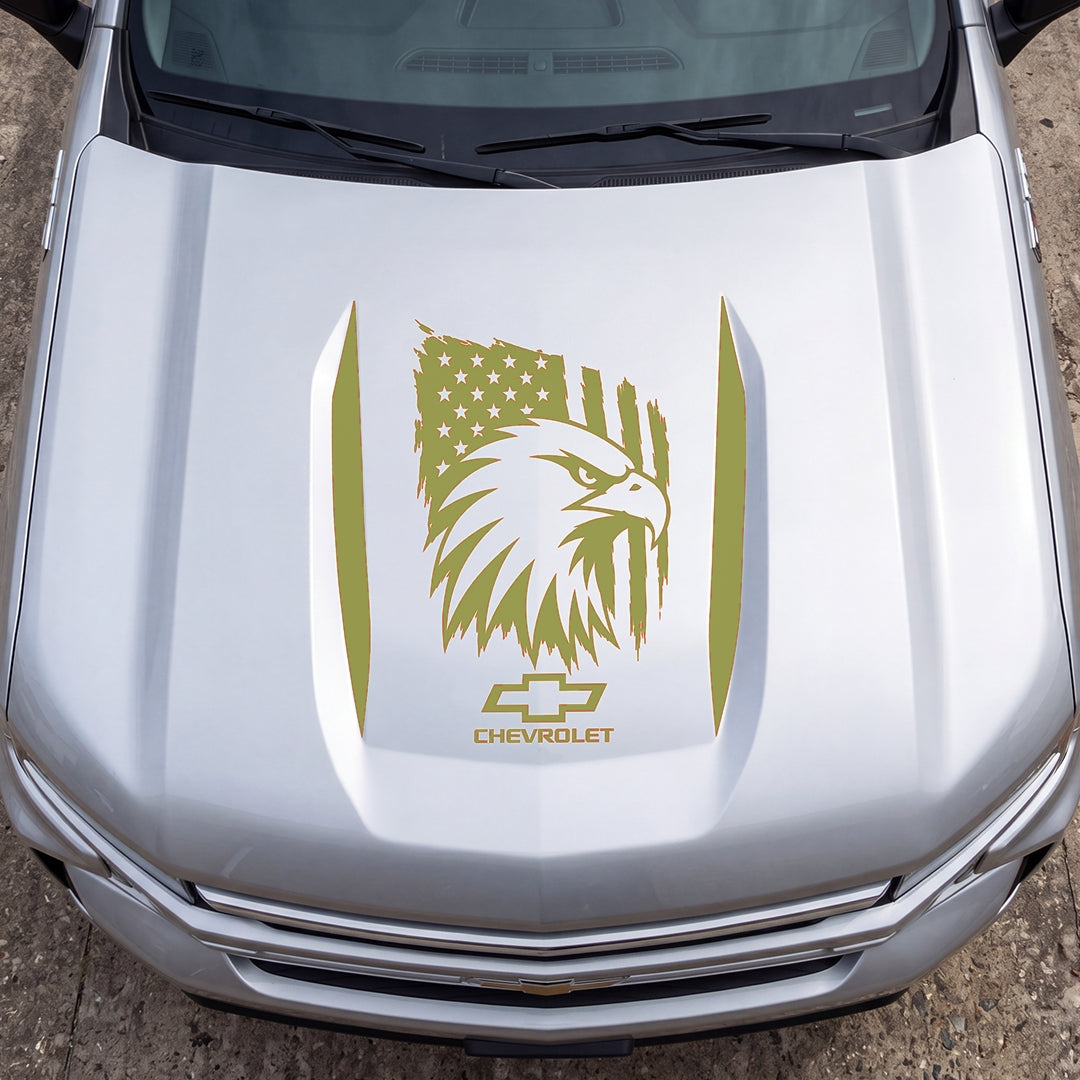 Hood Panel Decal/Sticker - American Eagle Head Graphic Decal Graphic Kit - For Chevrolet Silverado 2019-2024 - Premium Vinyl
