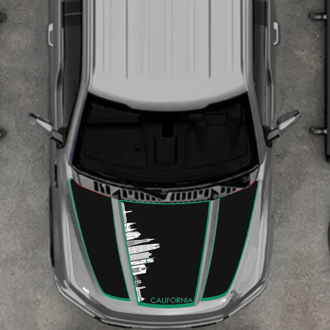 Hood Panel Decal/Sticker - California Skyline - Cut - Border Graphic Kit - For Ford F-150 2020-2026 - Premium Vinyl