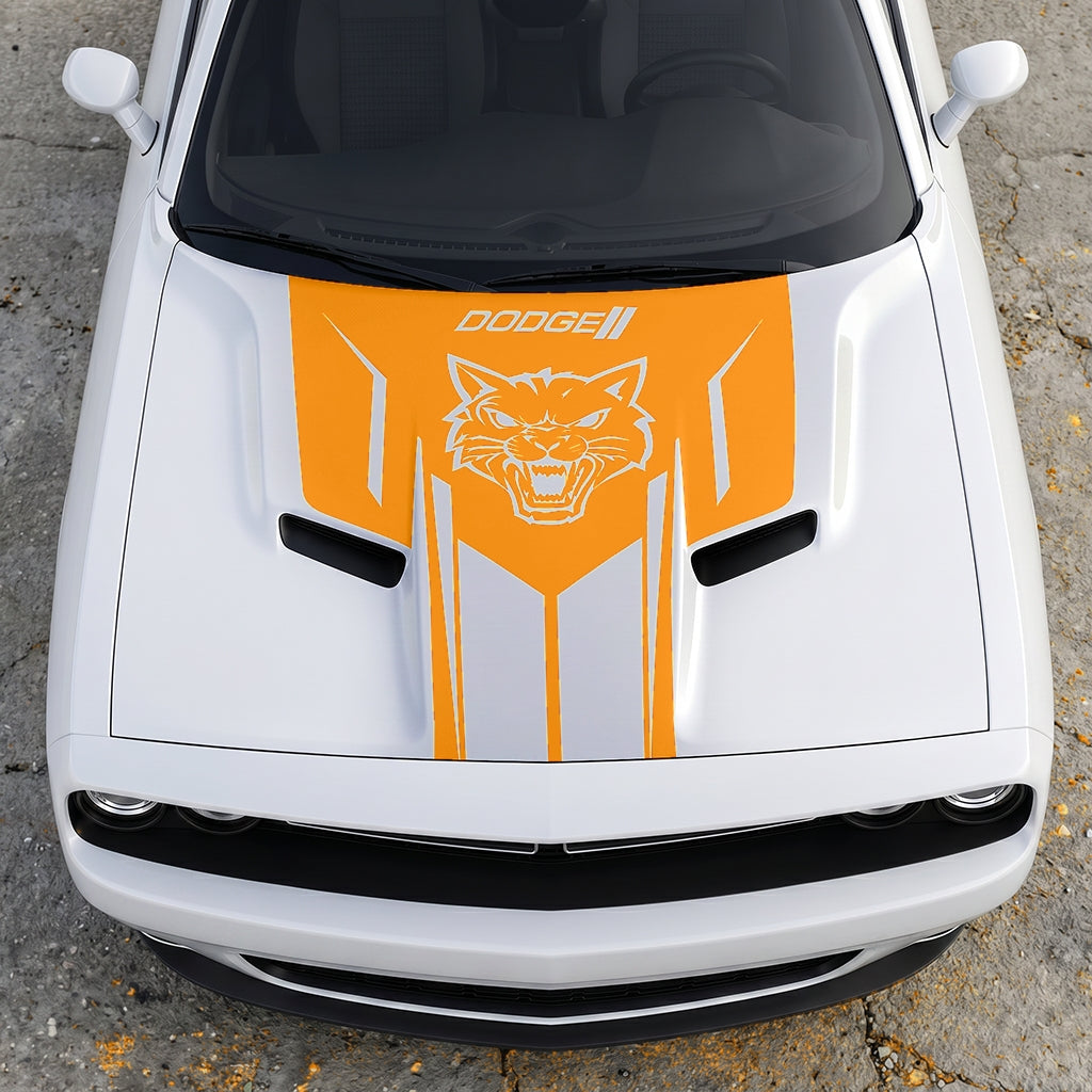 Hood Panel Decal/Sticker - Hellcat Frontal Assault Logo - Symmetrical Side-Accented Graphic Kit - For Dodge Challenger 2015-2024 - Premium Vinyl