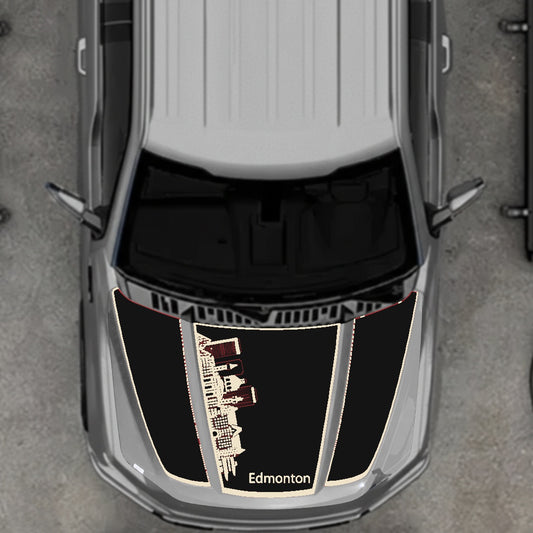 Hood Panel Decal/Sticker - Edmonton Skyline - Border Graphic Kit - For Ford F-150 2020-2026 - Premium Vinyl