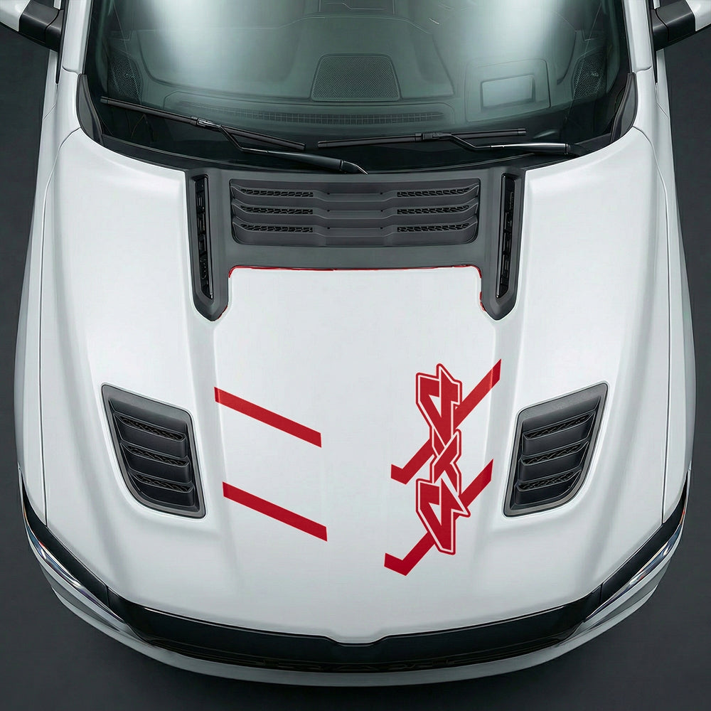 Hood Panel Decal/Sticker - Bold 4x4 Geometric Chevron - Cut Graphic Kit - For Dodge Ram 2019-2025 - Premium Vinyl
